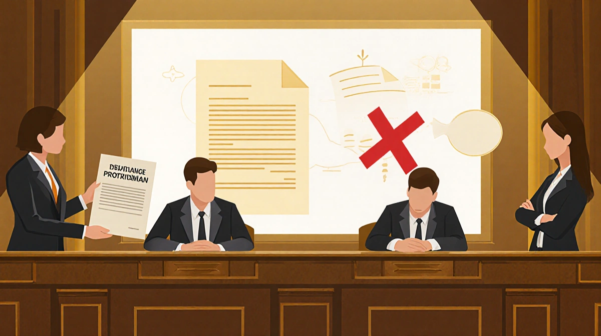 Two judges preside over international transaction case with Treaty Protection document and red X marking confusion