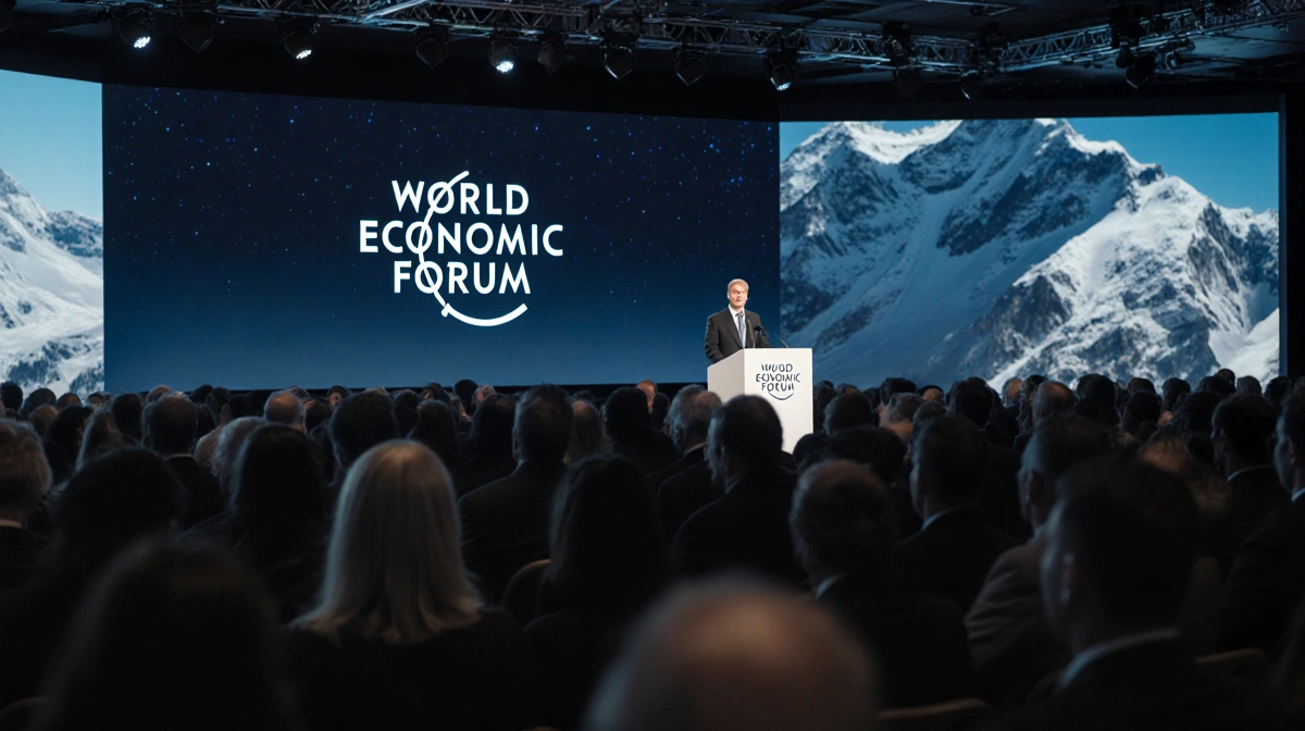 Anthropic CEO speaks at Davos with Nvidia logo glowing behind and audience reacting with tense expressions