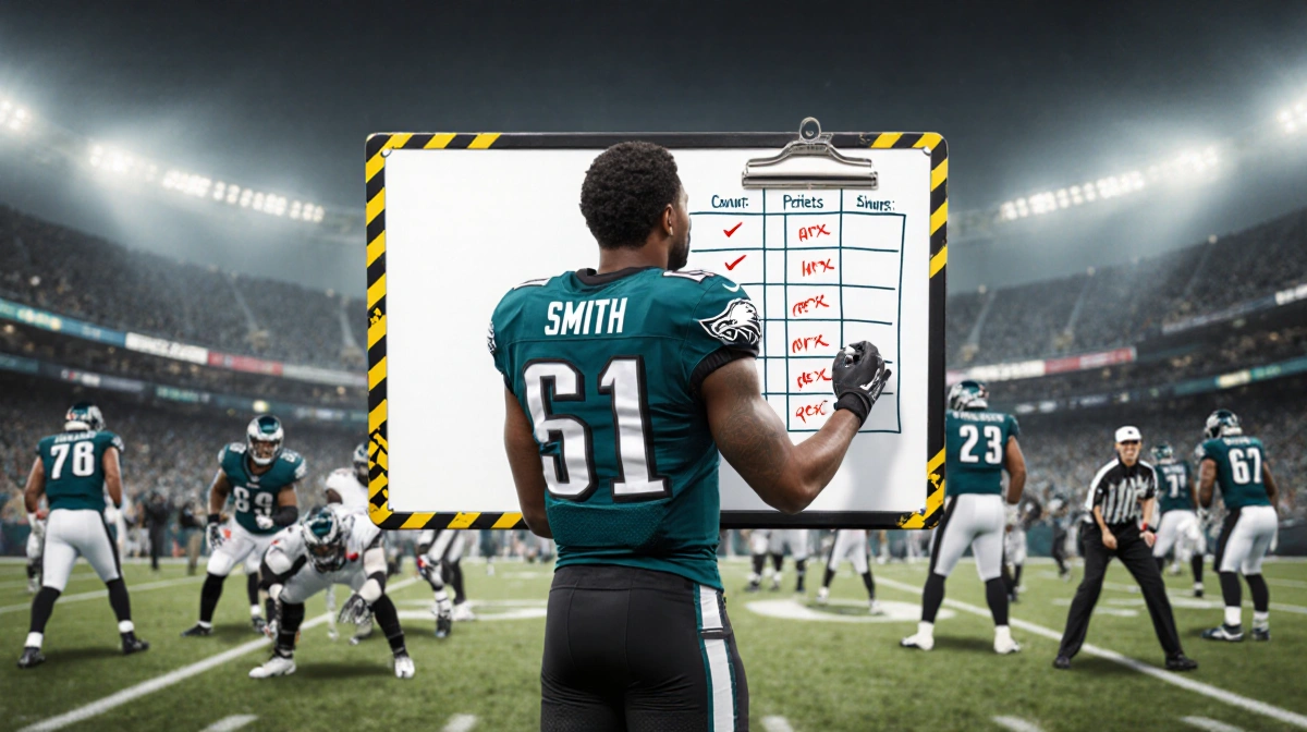 DeVonta Smith highlights defensive reps on whiteboard with coach clipboard amid blurred stadium backdrop hinting rest plan