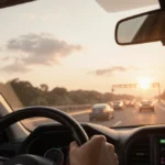 Frustrated driver standing by their car with hands on the wheel and looking at gas prices and tolls on the dashboard during a