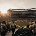 Eagles fans leaving Lincoln Financial Field with heads down while 49ers celebrate victory and lone player stands dejected