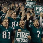 Eagles fans pack the stadium with midnight green jerseys and Fire Patullo signs showing passionate protest