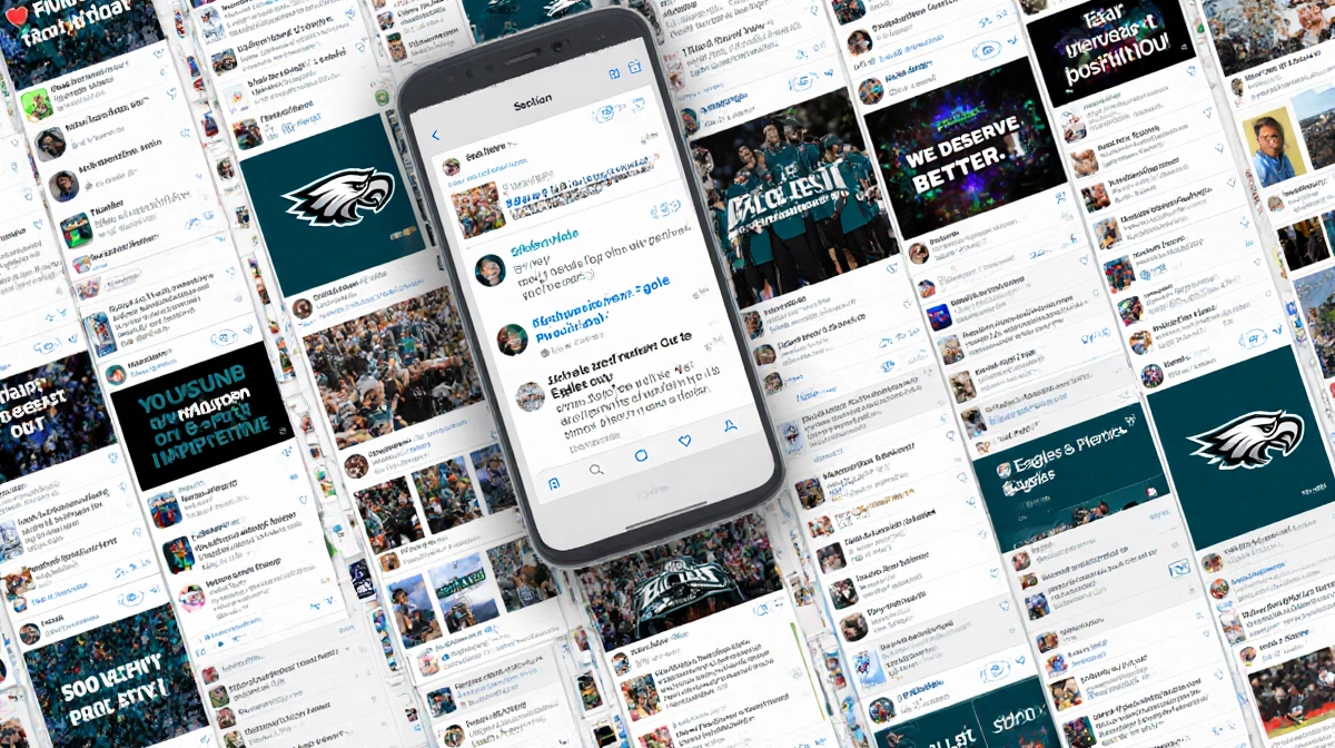 Eagles fans flood social media feed with celebratory posts and bright notifications showing Justice Served and We Deserve Bet