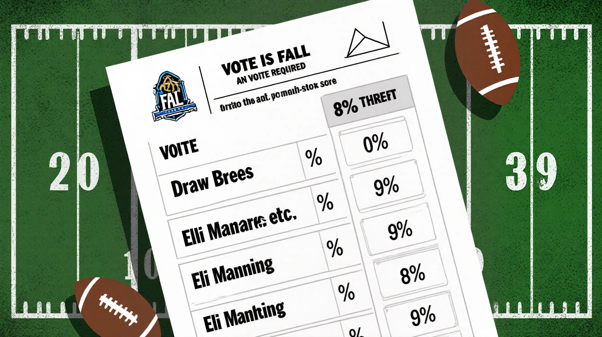 Ballot lists five football players with scores and a graph showing the 80% induction threshold field lines.