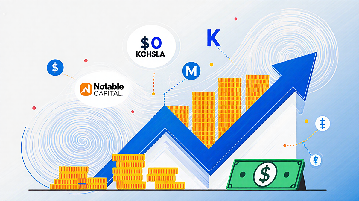 Chart shows an upward trend line with $35M milestone and icons of Notable Capital Khosla Ventures and Kleiner Perkins.