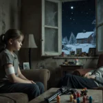 Young girl sits with bandaged arm while her mother