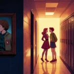 Robin and Vickie exchange a flirtatious glance with Mike and Eleven