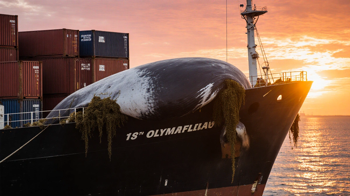 Dead Whale Found on Ship Bow in Gloucester City