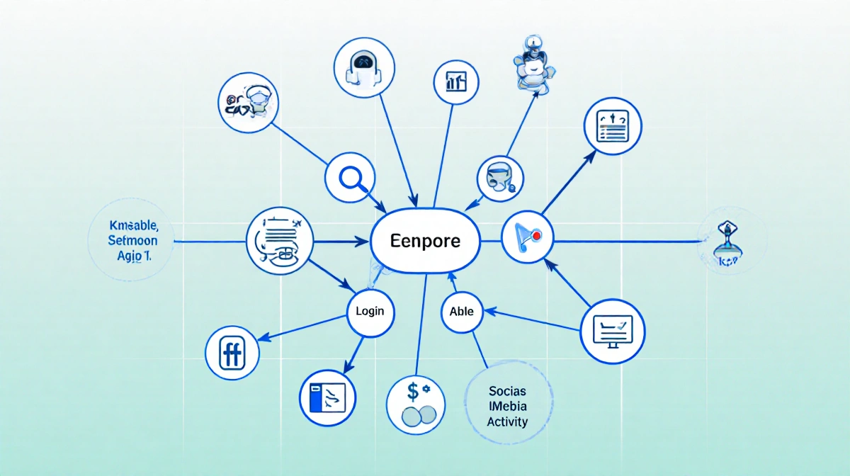 Infographic illustrates interconnected signals with nodes for login history and search queries with a gradient background and