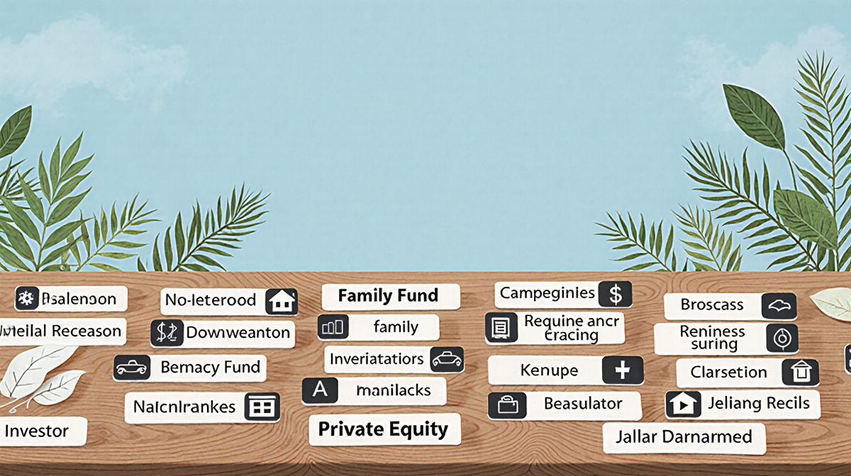 Table overflowing with investors displays icons and greenery.