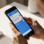 Hands holding iPhone with Google Assistant AI Mode interface glowing and showing curious interest