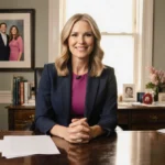 Jenna Bush Hager sits confidently at desk with framed photo and coffee cups showing her new showrunner role