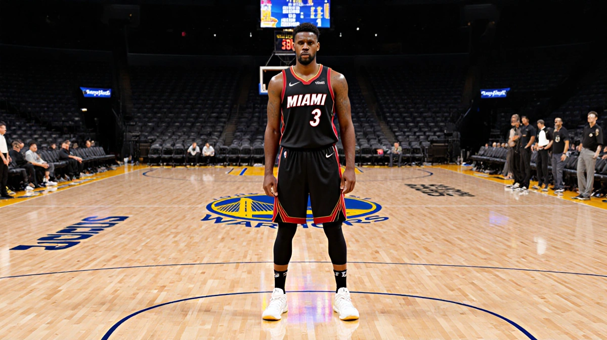 Jimmy Butler of the Miami Heat standing alone on the basketball court with a defeated look and stance showing strength.