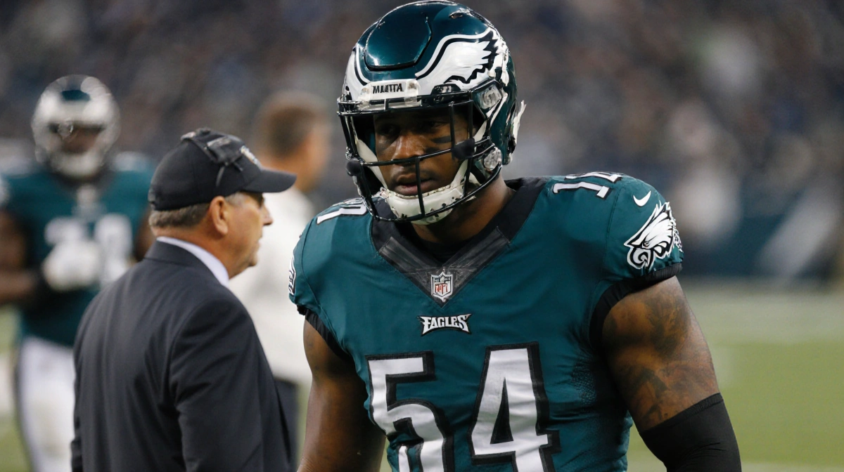 Jordan Mailata walking away from A.J. Brown with Eagles coach Sirianni arguing in background