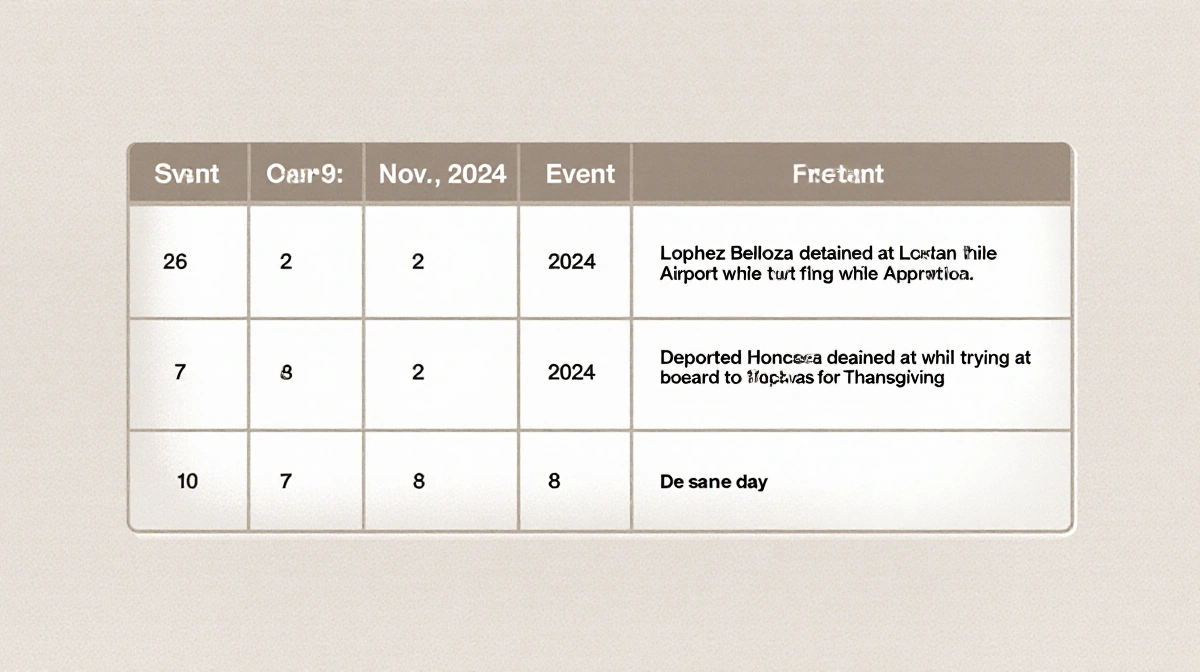 A two-column table shows November 2024 detention and deportation events with date and event details clearly listed