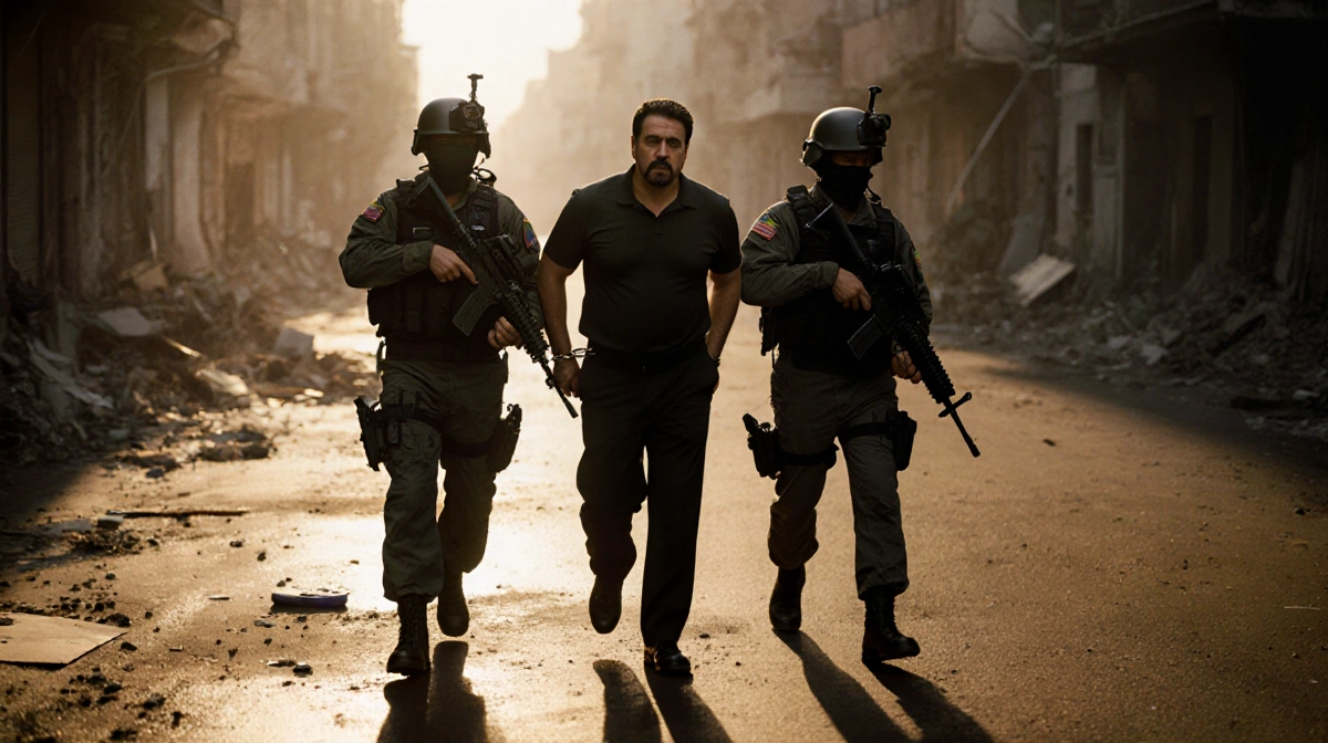 Maduro being led away with U.S. forces surrounding him and armed agents in handcuffs