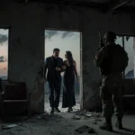 Maduro and Flores being escorted by US soldiers in tactical gear with smoke and broken windows