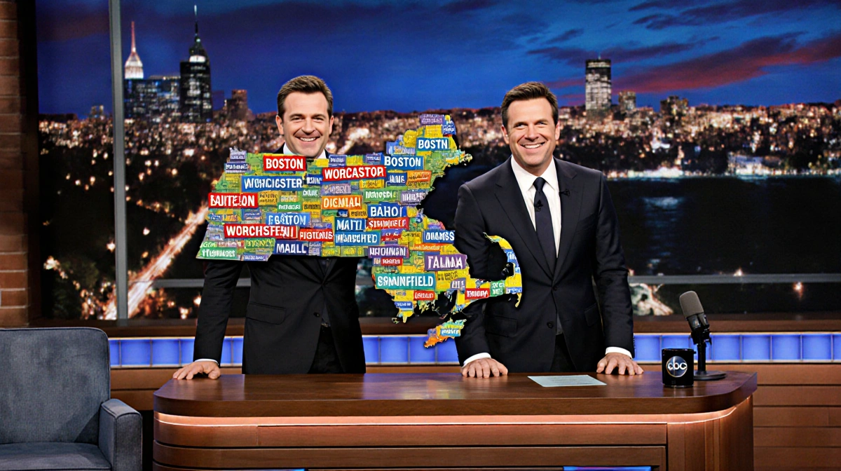 Matt Damon and Ben Affleck stand back-to-back at Jimmy Fallon