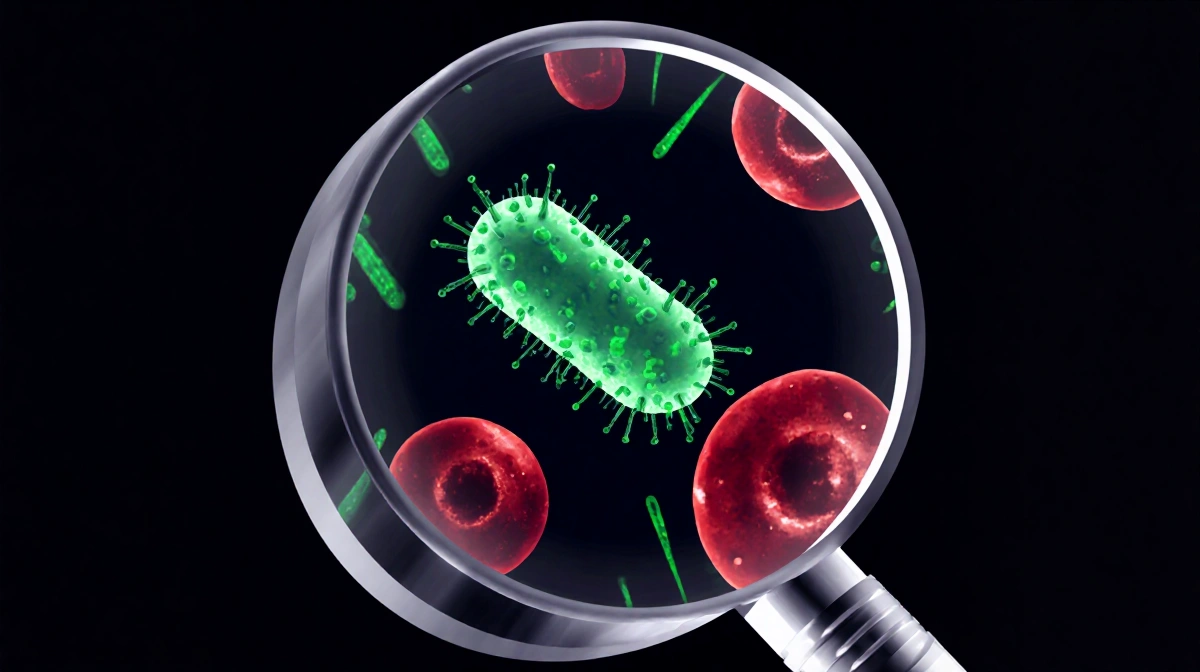 Neisseria gonorrhoeae bacteria showing on microscope slide with infected red blood cells and green antibiotic resistance stre