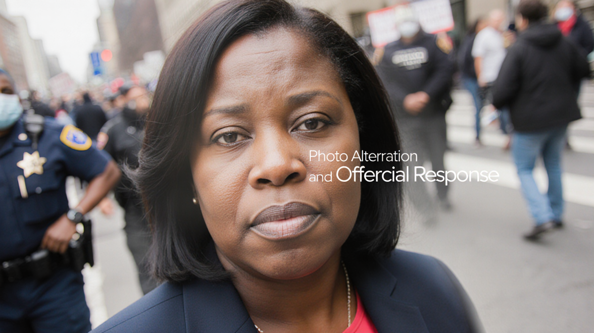 Altered photo of Nekima Levy Armstrong shows a face with blurred background and watermark 'Photo Manipulation'.