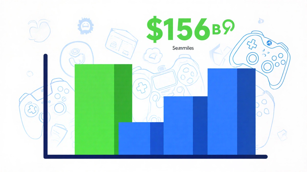 Bar chart showing non-game apps revenue surpassing games with social media and productivity icons in background