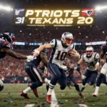 Texans quarterback Davis Mills scrambling out of bounds with Patriots defenders chasing and the scoreboard showing Patriots 3