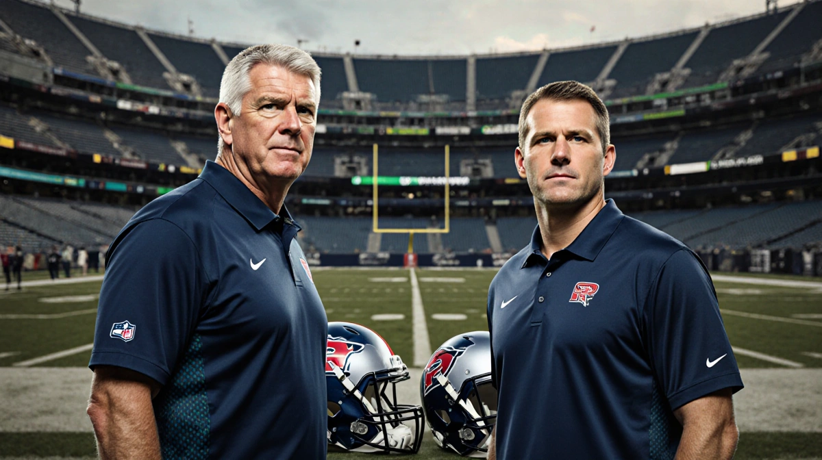 Pete Carroll and Kevin Stefanski stand in uniform with discarded helmets on ground showing Black Monday coaching changes