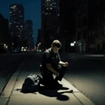 Police officer kneeling beside abandoned child