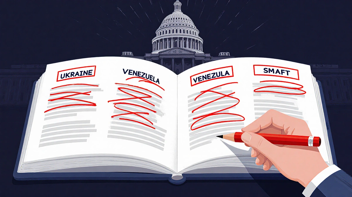 Playbook pages marked with red pen showing geopolitical crises with faint US Capitol background