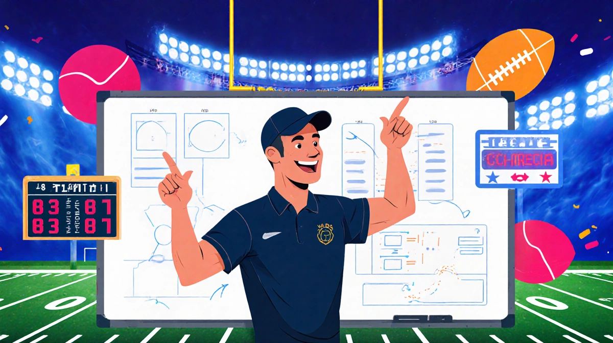 Coach Sirianni gestures at whiteboard with football field lines and goalposts showing offensive strategy evolution