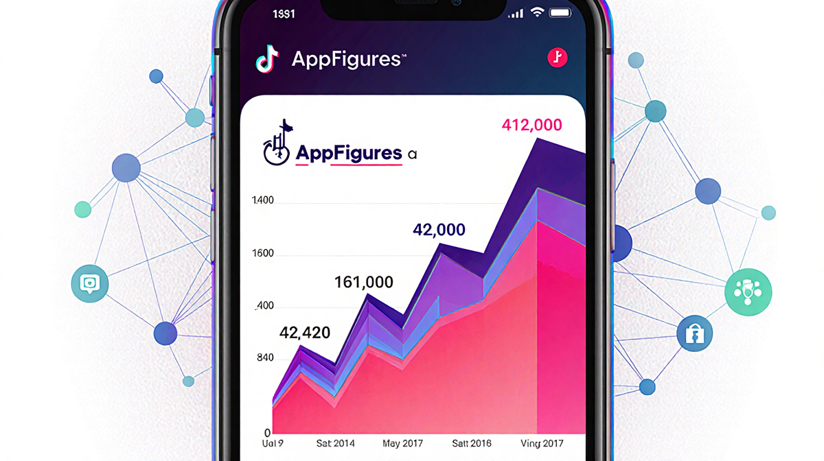 Smartphone screen shows graph with a 41,000 download spike between Thursday and Saturday showing TikTok user growth on feed