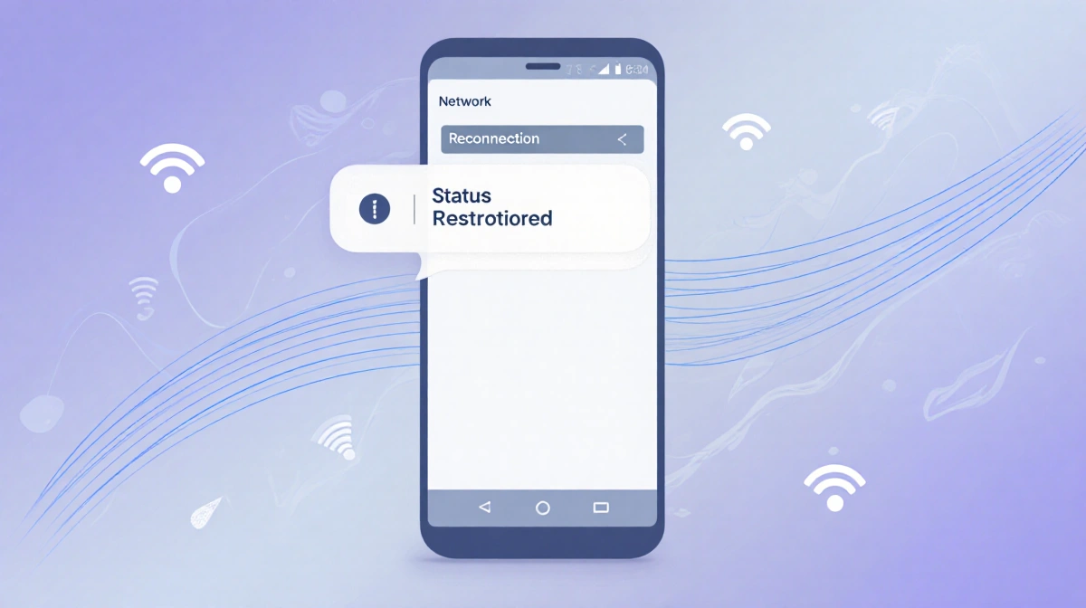 Smartphone showing reconnection notification with Wi-Fi symbols and gentle gradient background
