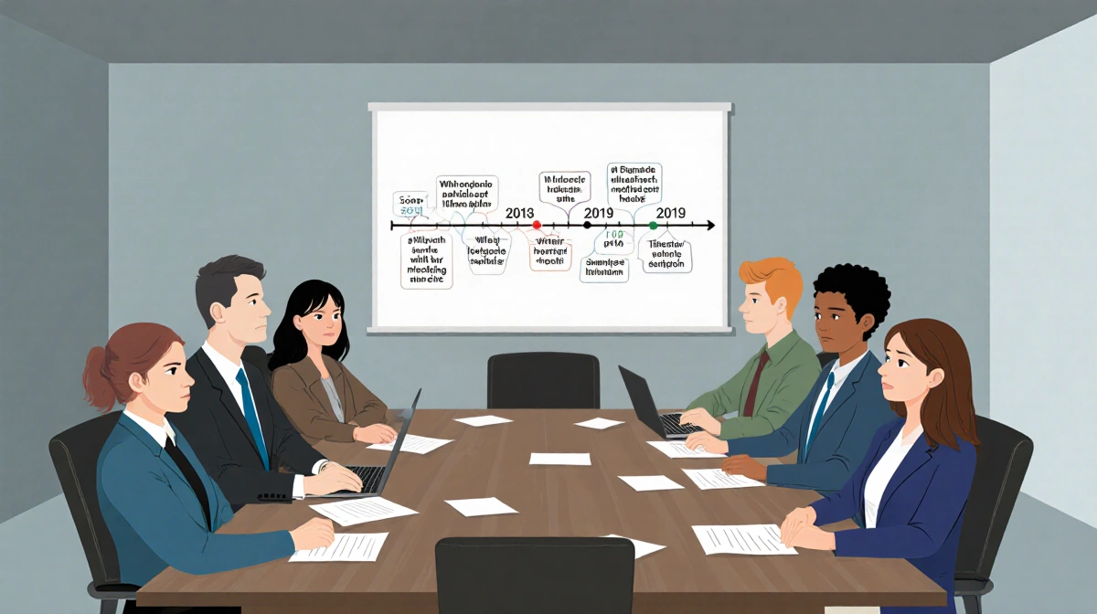 Employees gather around conference table with timeline showing nine years of Snap teen mental health concerns and urgent meet
