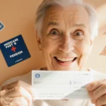Person holding Social Security check with Medicare card and calculator showing financial security