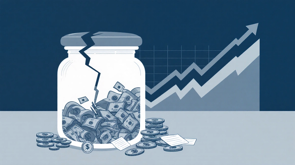 Overfilled debt jar spills money with rising default chart showing student loan crisis