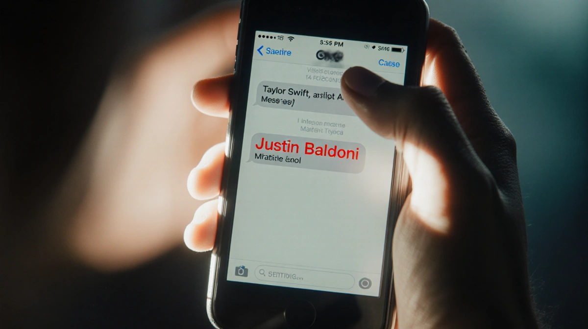 Phone screen showing tense text conversation with bold red message and faded reply under dim glow