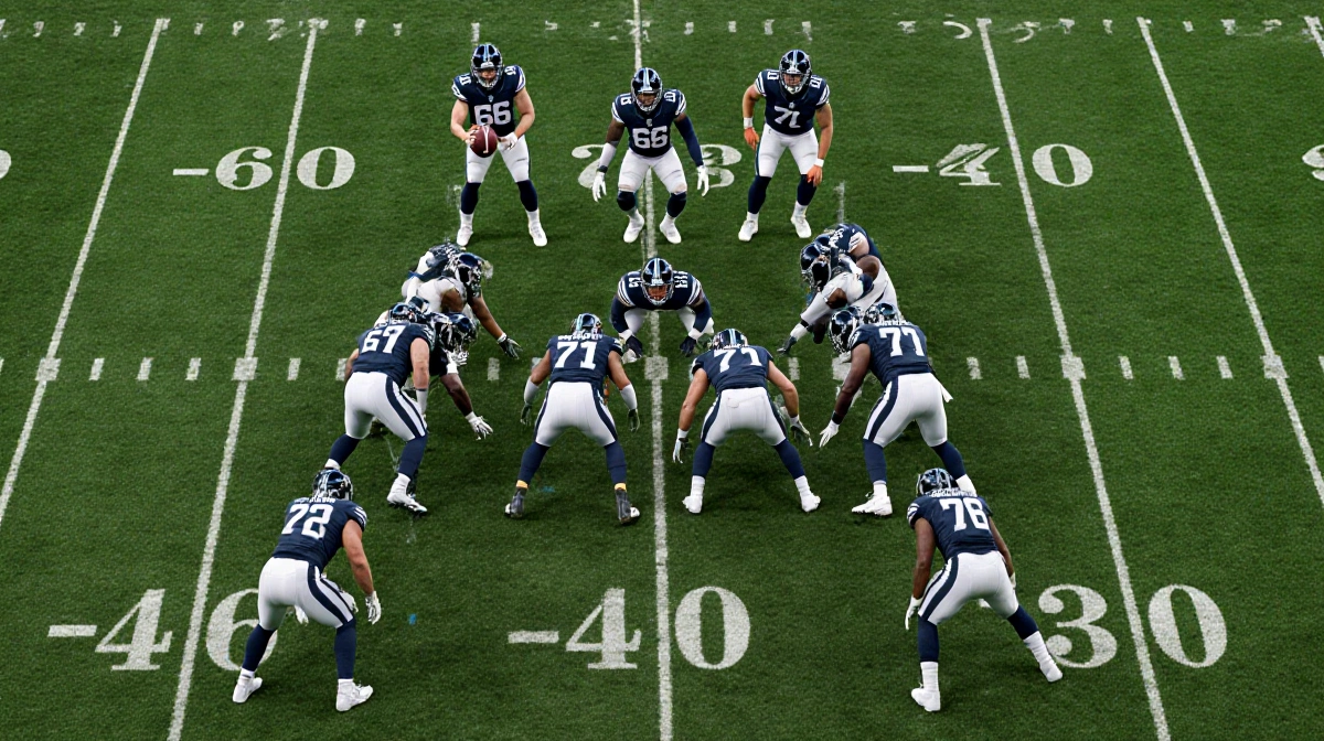 Tight end running pass route with Lane Johnson's 66 and Fred Johnson's 71 jerseys visible on football field