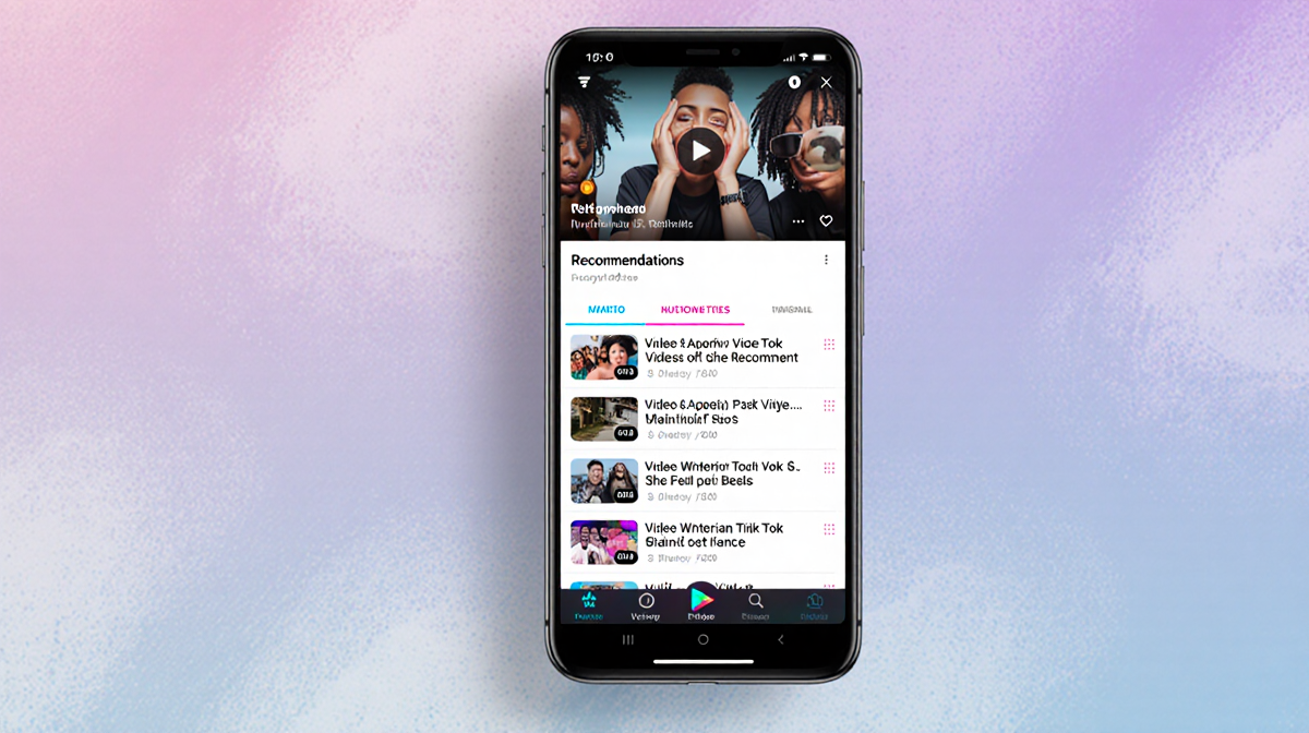 TikTok screen shows updated recommendations with a faint blurred background and a subtle gradient.