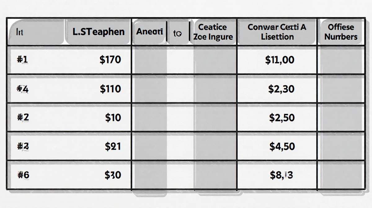 Transparent table presenting key numbers with bold headers and highlighted amounts in a modern font.