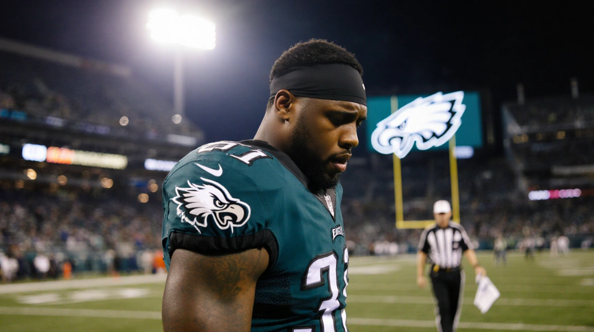 Trent Williams stands alone on the field with downcast eyes and a referee