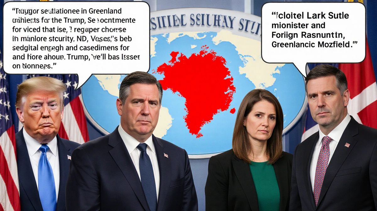Image of a social media screen displaying Trump's statement on Greenland for National Security, with overlaid text bubble quo