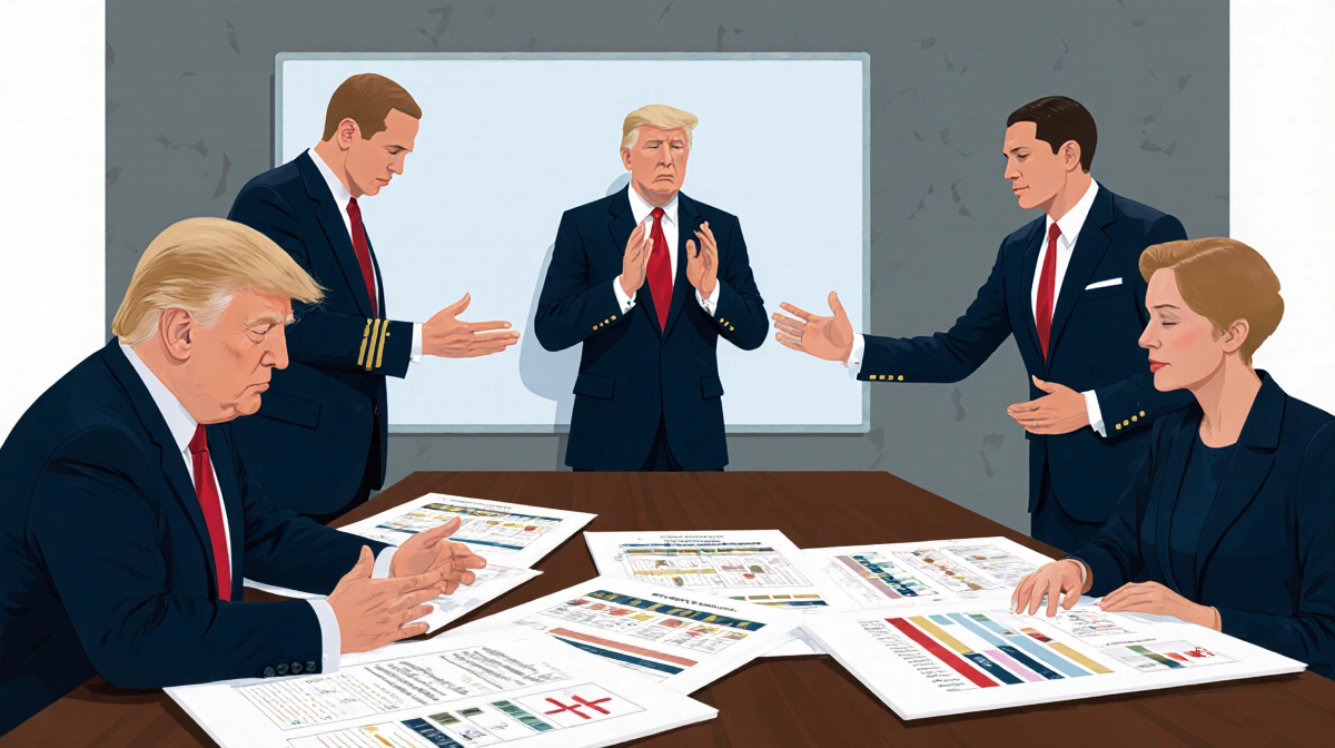 U.S. officials presenting military options to President Trump at conference table with maps and documents spread out