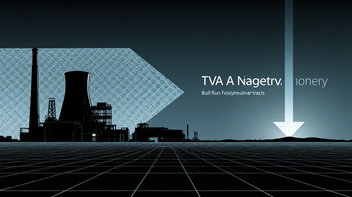 Retired Bull Run coal plant with arrow pointing toward fusion reactor site and power grid overlay showing 350 megawatt capaci