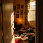 Open doorway reveals a daughter