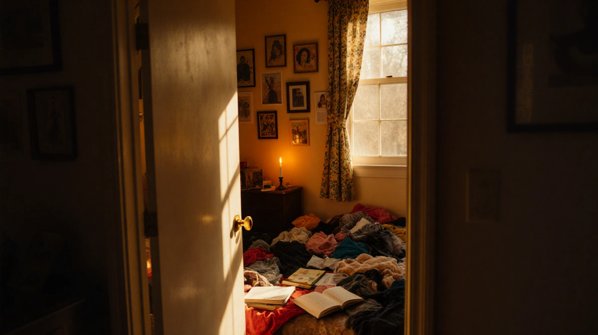 Open doorway reveals a daughter