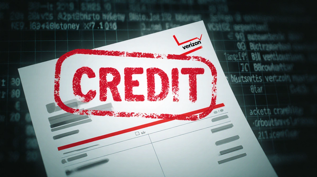 Digital bill showing red credit stamp with Verizon notification and customer accounts in background