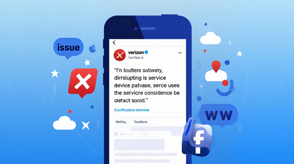 Smartphone screen shows Verizon notification with service update and customer impact icons on blue gradient background