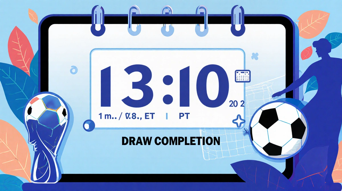 Digital countdown timer showing January 13 2026 with soccer ball icons and stadium silhouette in background