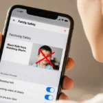 Parent setting up YouTube parental controls on phone with child blocked from Shorts and red X overlay